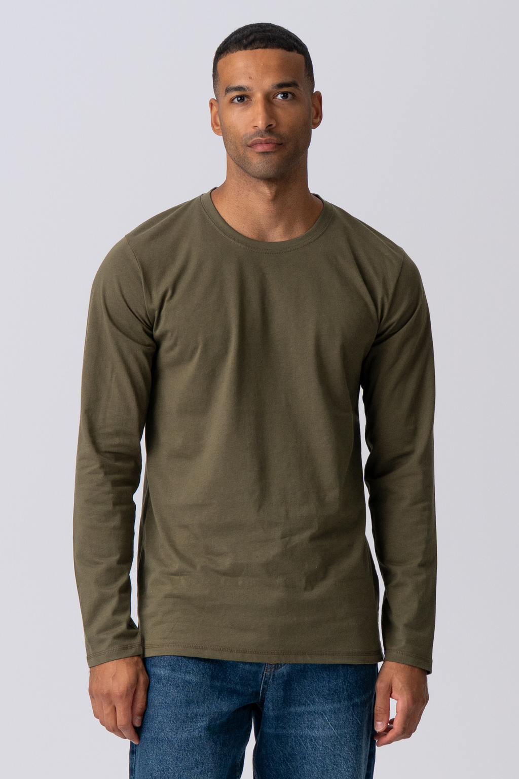 T-shirt a maniche lunghe di base-Green dell'esercito