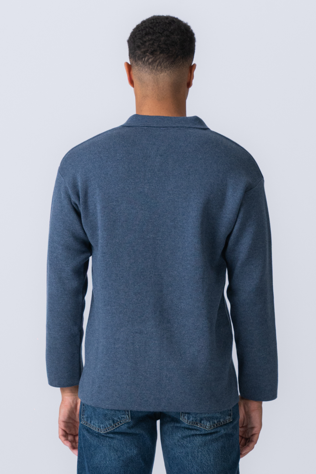 Knitted Long Sleeve Polo - Ocean Blue