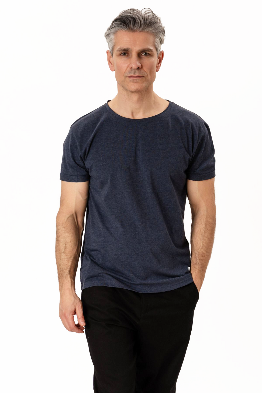 T-shirt con collo profondo - Blu screziato