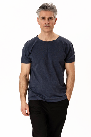 T-shirt con collo profondo - Blu screziato