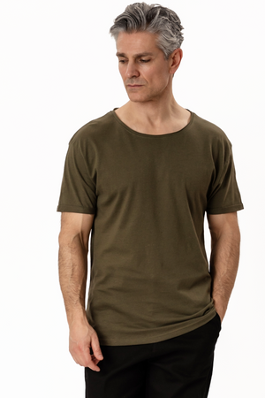 Deep Neck T-shirt - Mottled Green