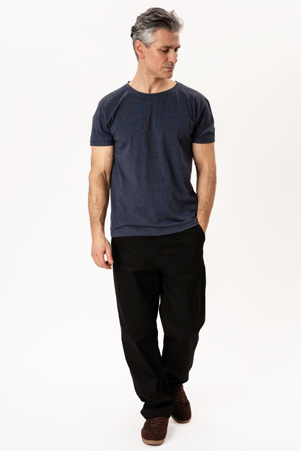 T-shirt con collo profondo - Blu screziato