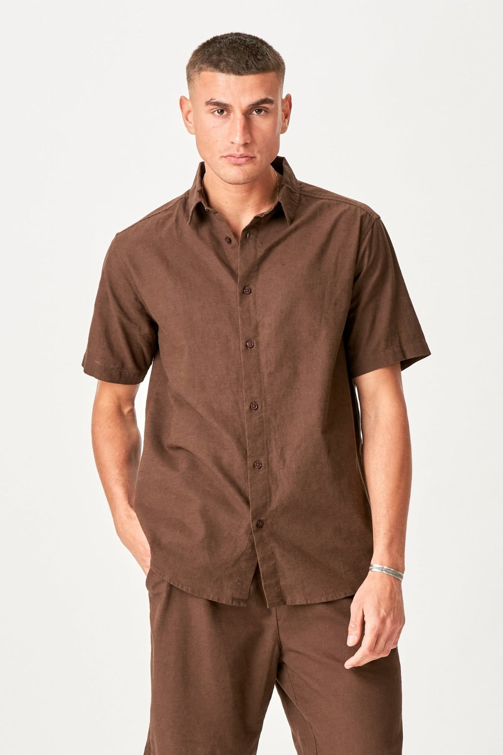 Linen Set Short-Sleeved Shirt + Linen Shorts – Black (Package Deal)
