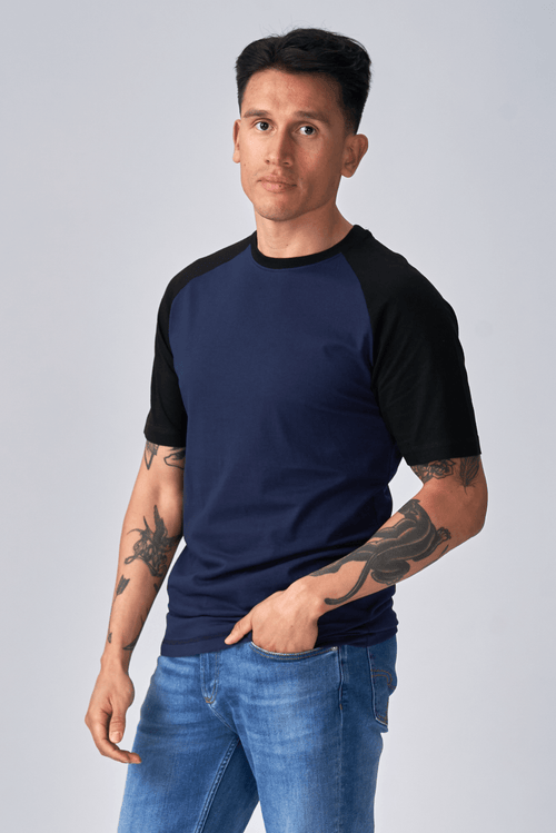 T-shirt Raglan di base-Navy nero