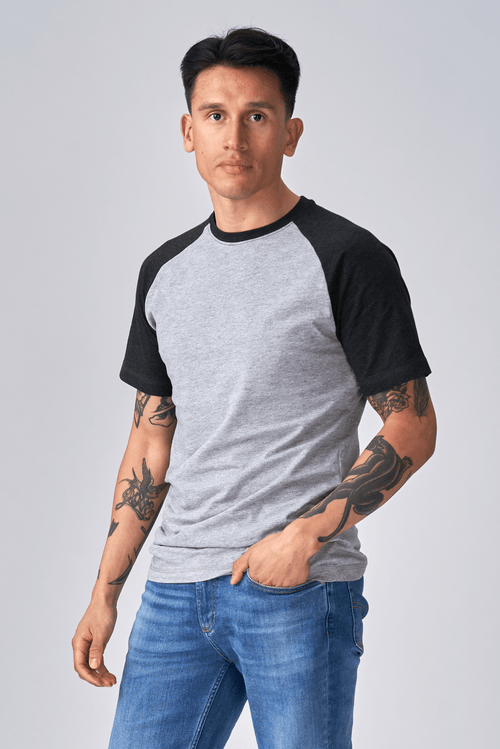 T-shirt Raglan di base-grigio nero