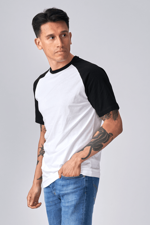 T -shirt Raglan di base - bianco e nero