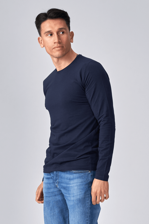 T-shirt muscolare a maniche lunghe-Navy