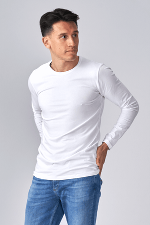 T-shirt muscolare a maniche lunghe-bianco