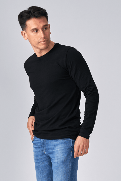 T-shirt muscolare a maniche lunghe-nero