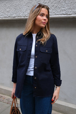 Camicia in twill color ambra - Blu marino