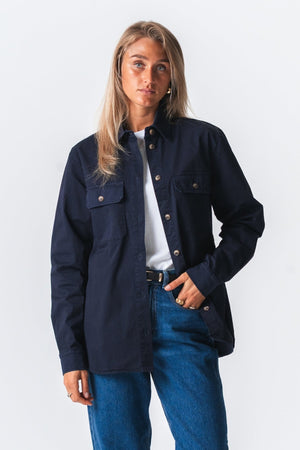 Camicia in twill color ambra - Blu marino