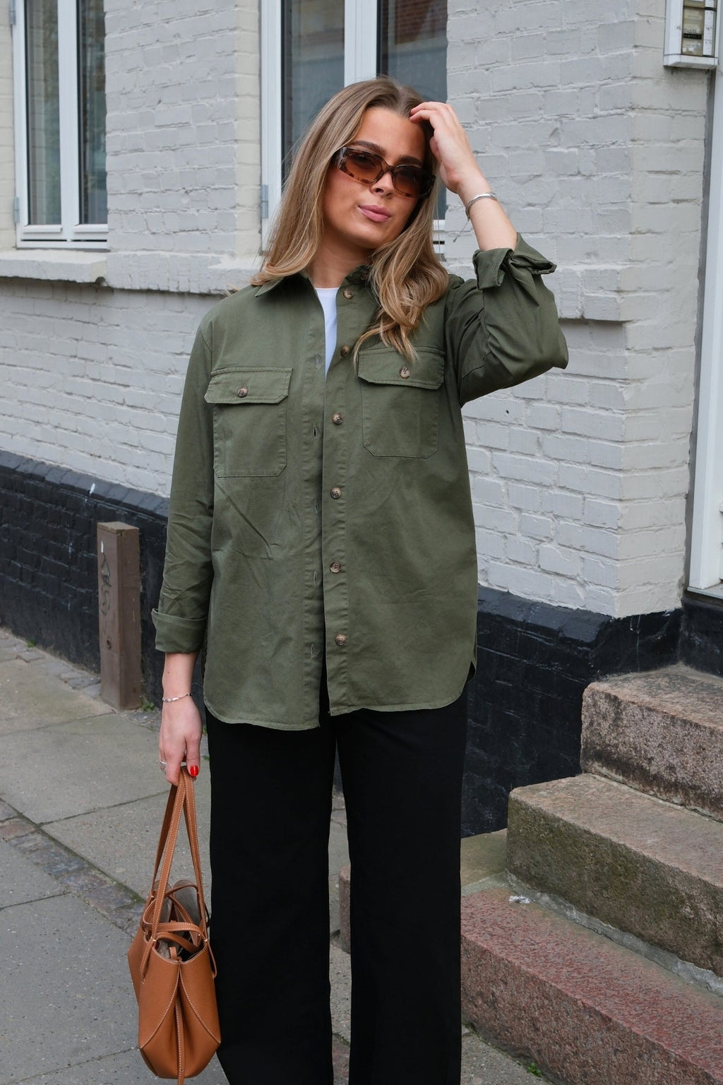 Camicia in twill color ambra - Verde