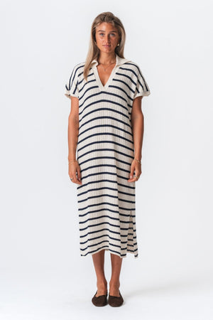 Victoria Dress - White/Navy