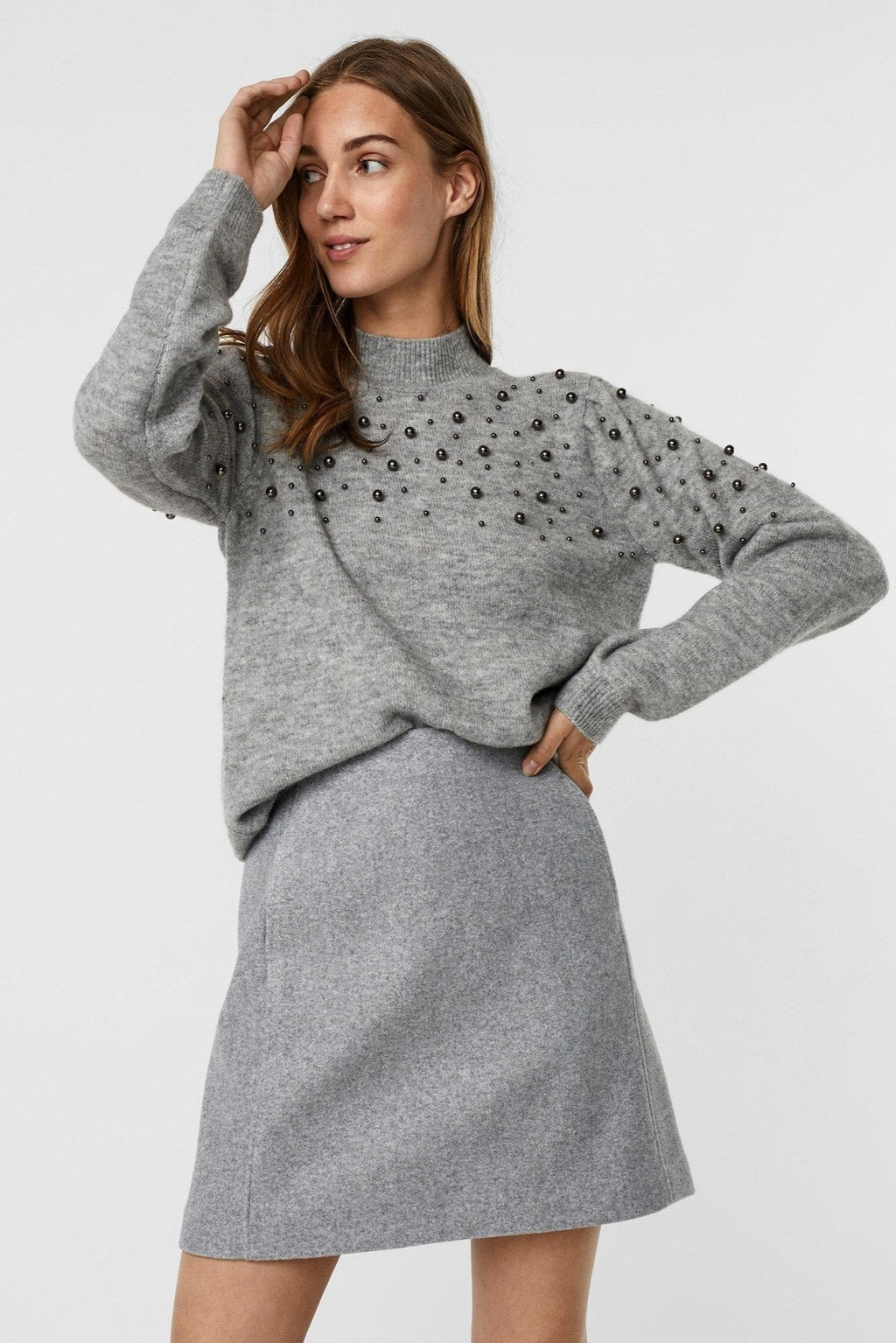 Emilia High Neck Sweater - Light gray