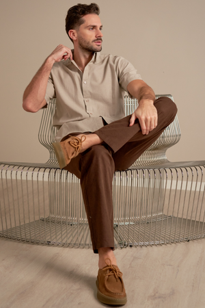 Camicia di lino manica corta - sabbia