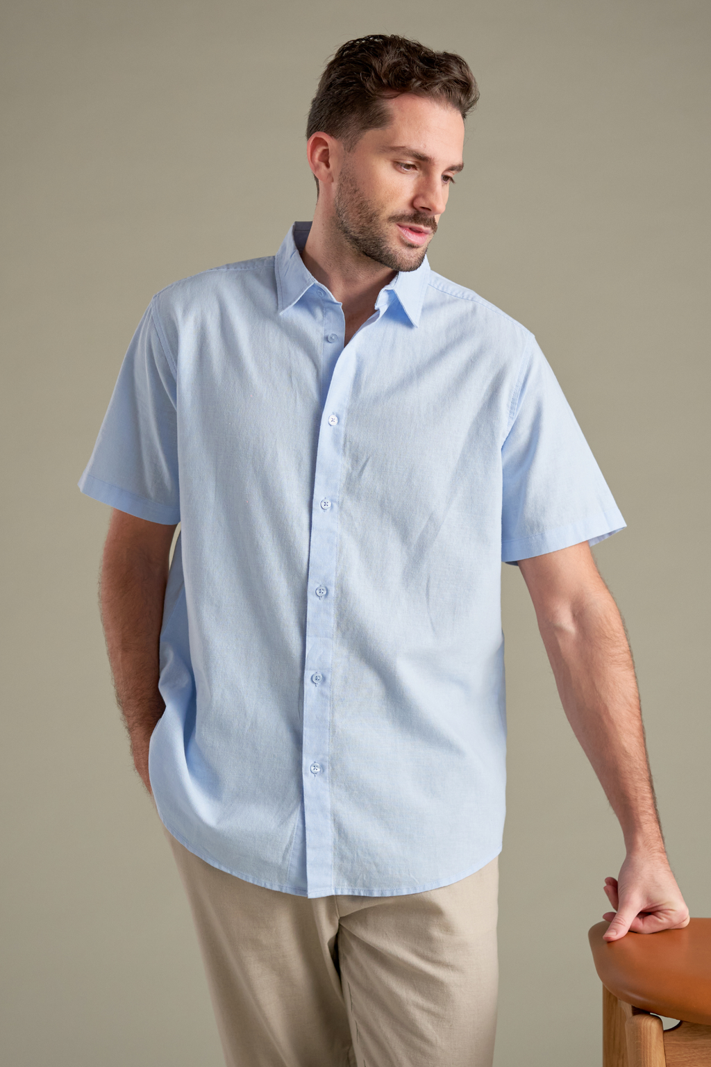 Camicia di lino manica corta - azzurro