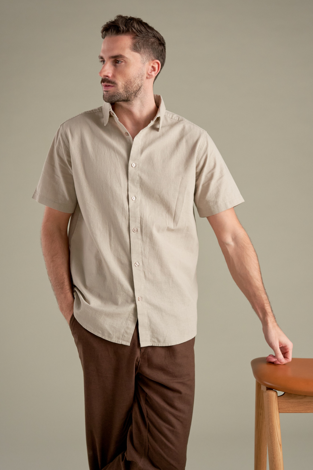 Camicia di lino manica corta - sabbia
