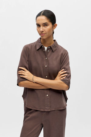 Parte superiore in denim con cornice - Marrone foca