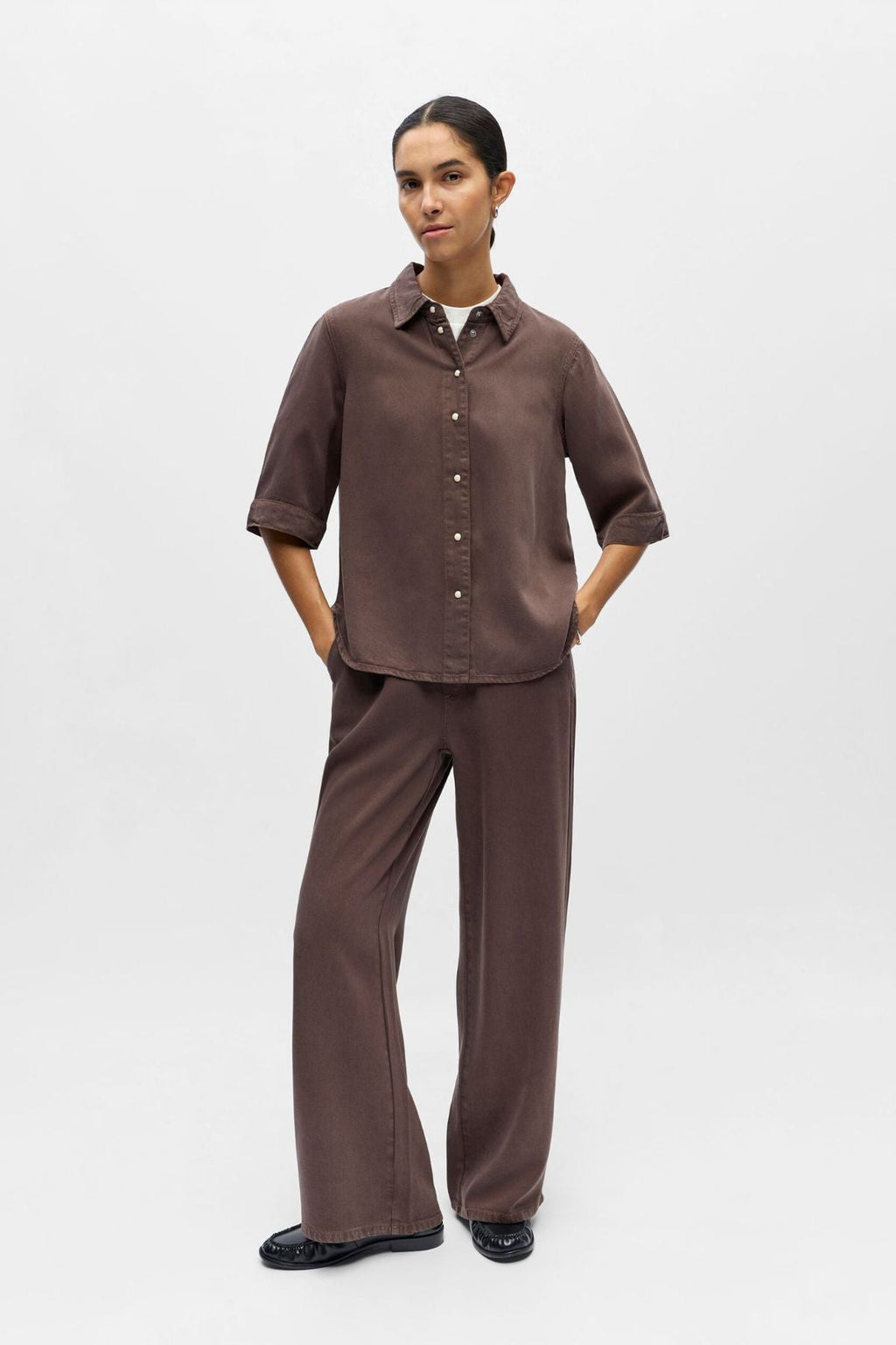 Parte superiore in denim con cornice - Marrone foca