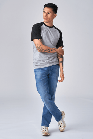 T-shirt Raglan di base-grigio nero