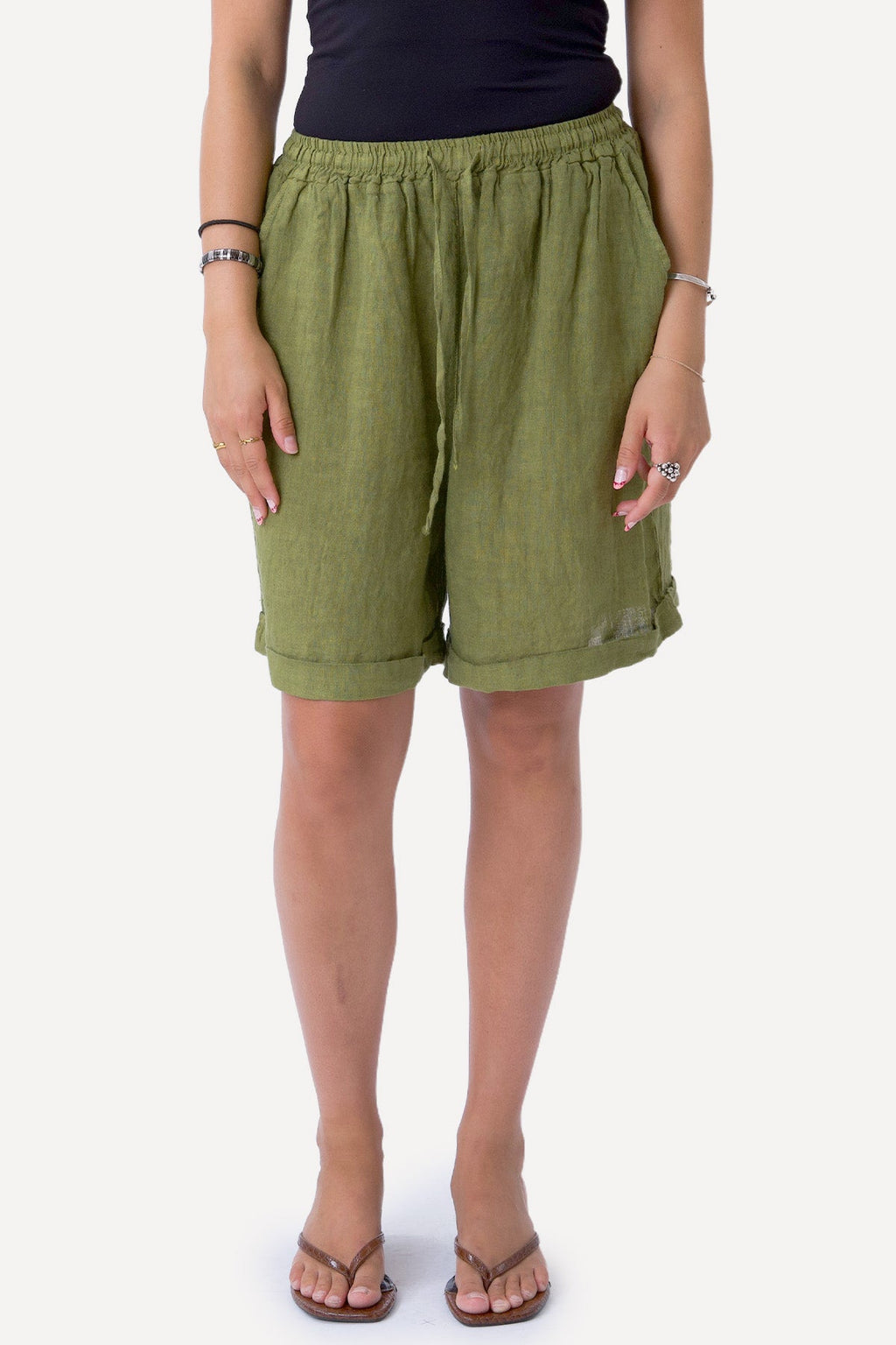 Lino Shorts - Oliva