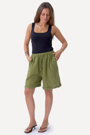Lino Shorts - Oliva