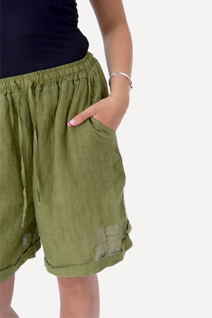 Lino Shorts - Oliva