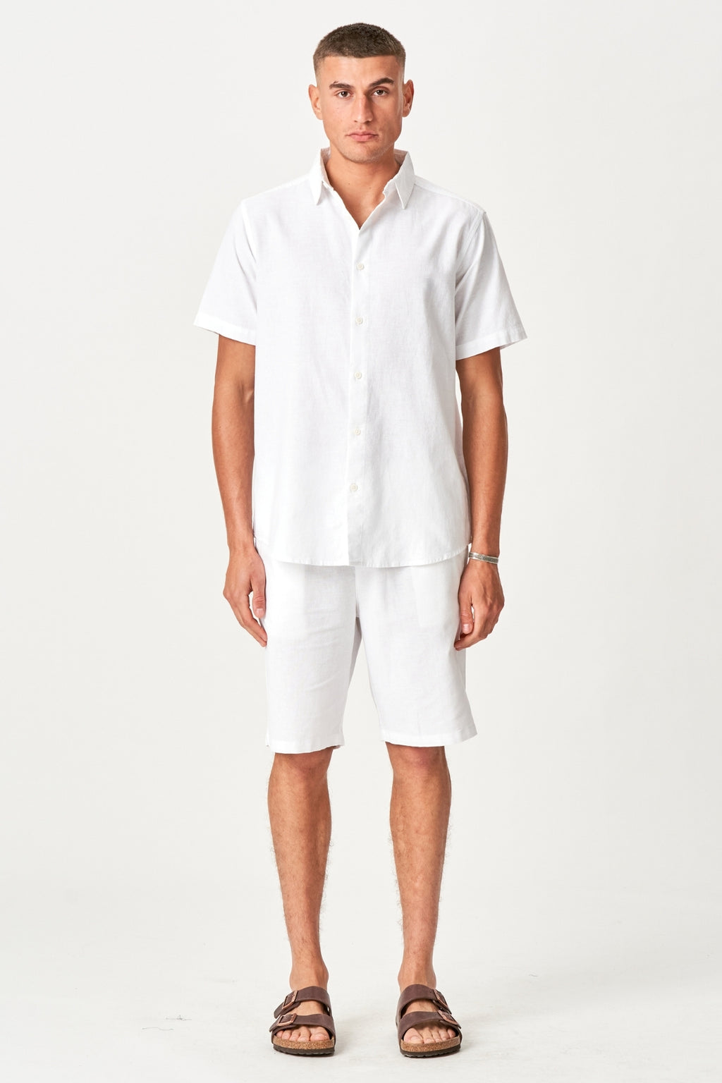 Linen Set Short-Sleeved Shirt + Linen Shorts – White (Package Deal)