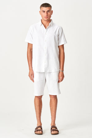 Linen Set Short-Sleeved Shirt + Linen Shorts – White (Package Deal)
