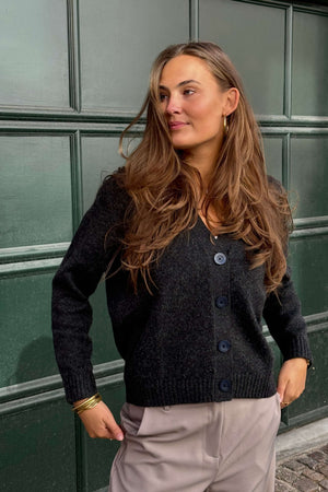 Knitted Cardigan - Dark Grey Melange