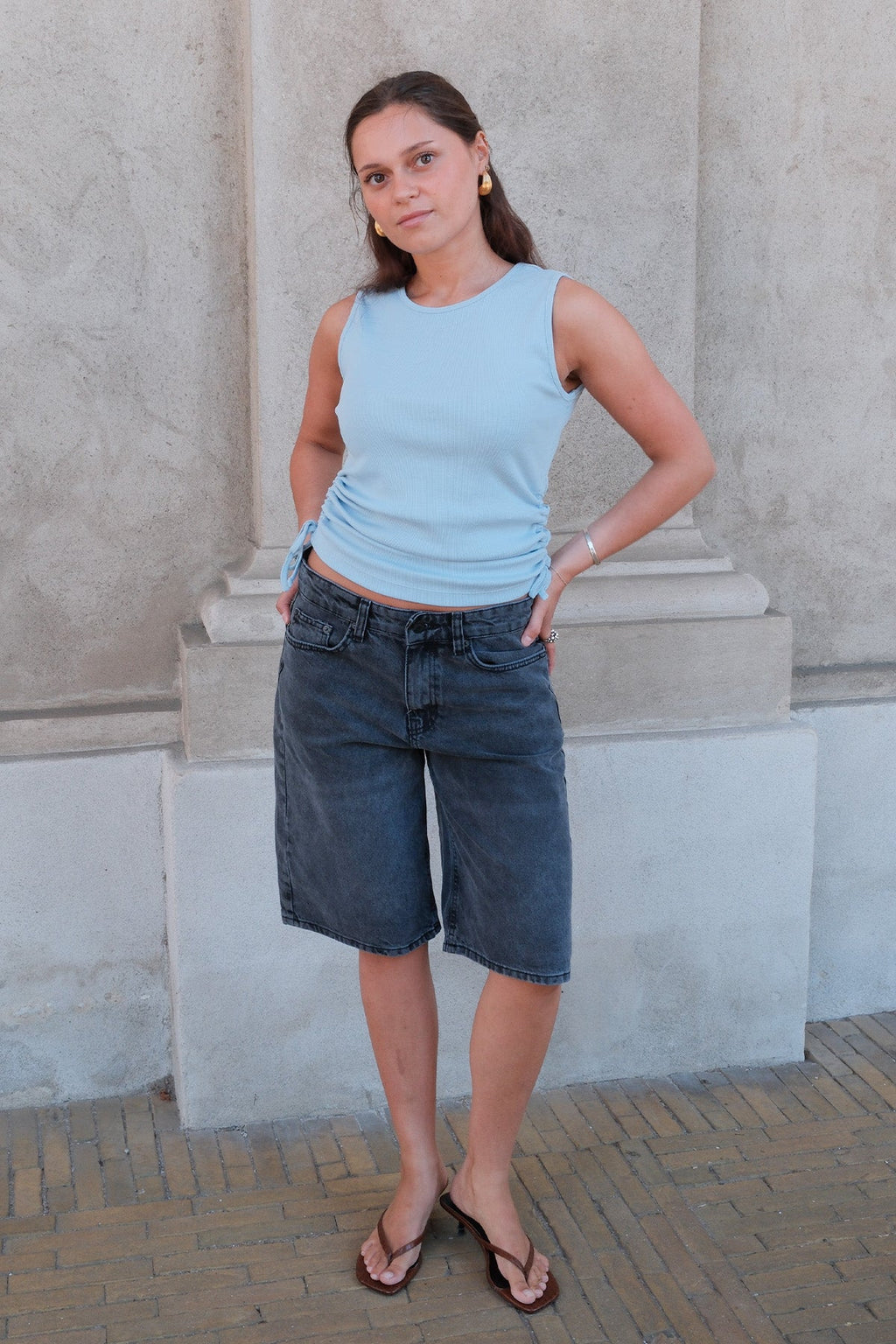 Top Kennedy con scollo a O - Blu cashmere