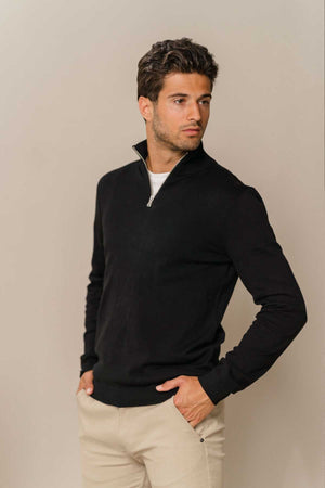 Pullover con mezza zip - Nero