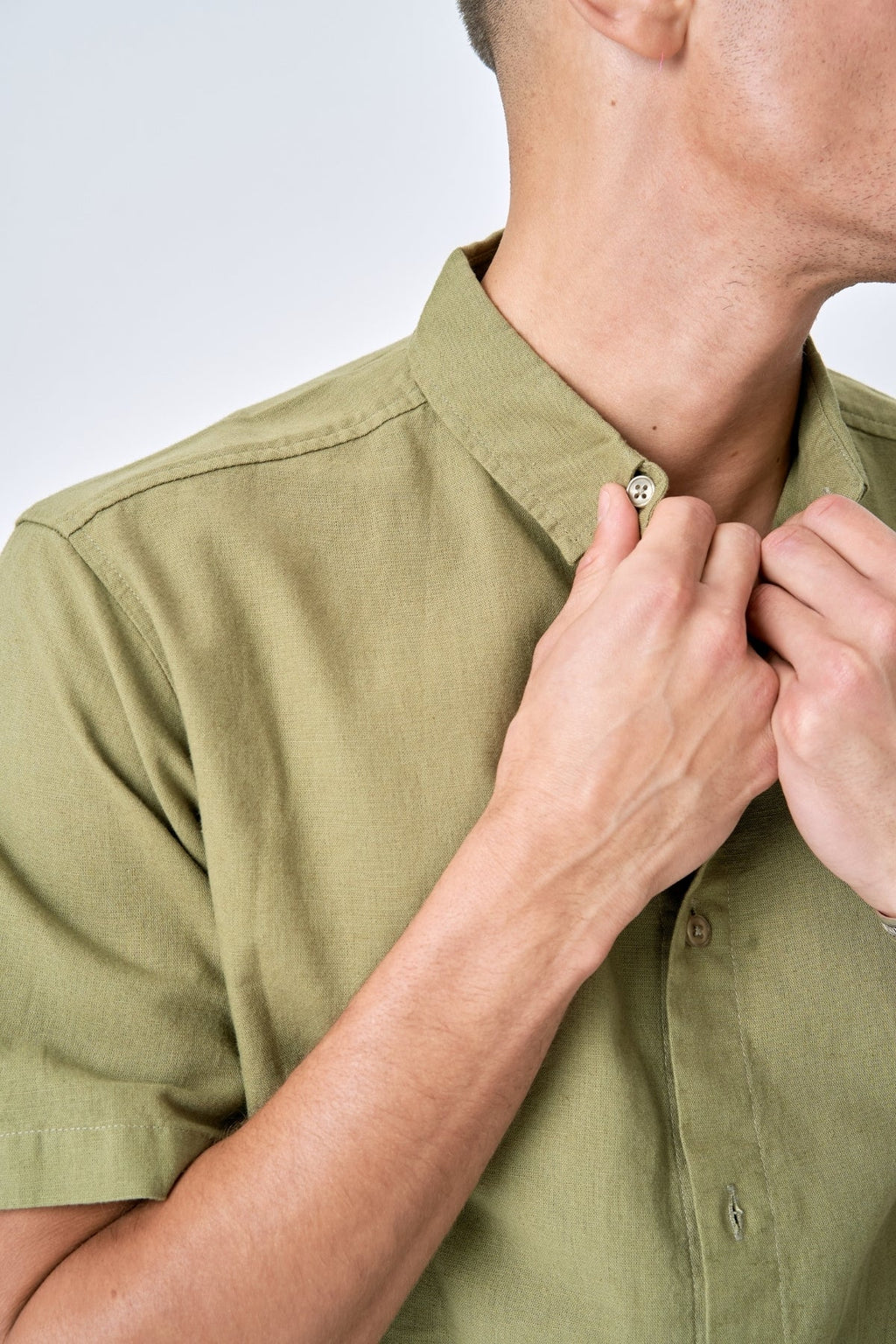 Short Sleeve Linen Shirt - Green