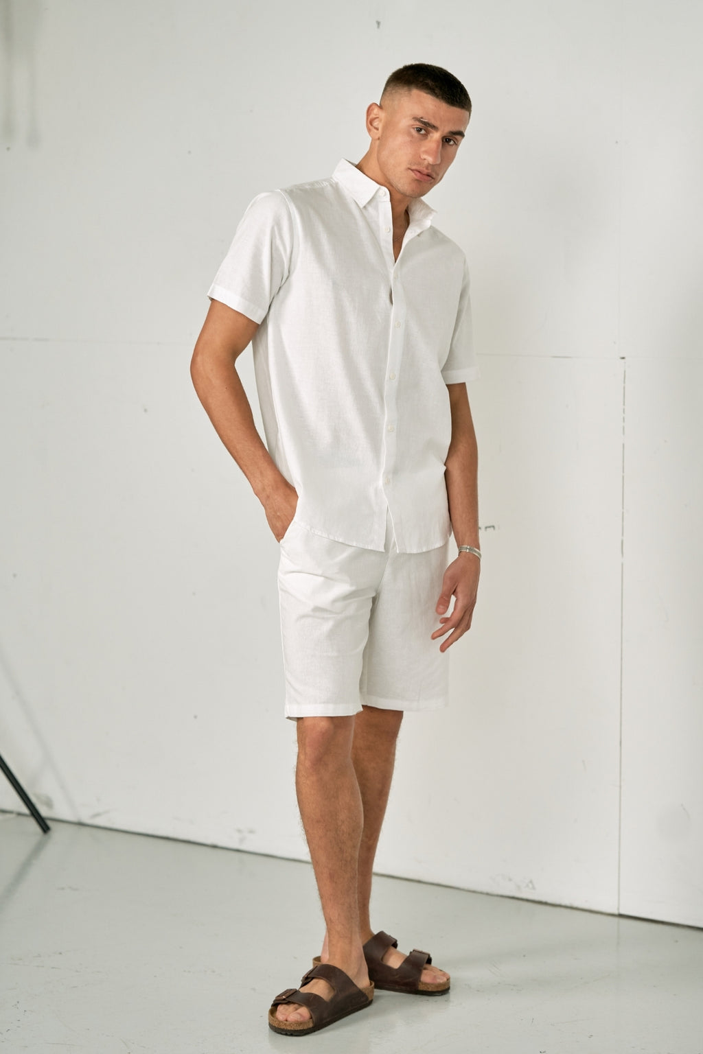 Linen Set Short-Sleeved Shirt + Linen Shorts – White (Package Deal)