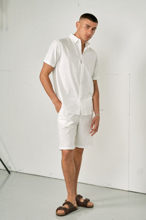 Linen Set Short-Sleeved Shirt + Linen Shorts – White (Package Deal)