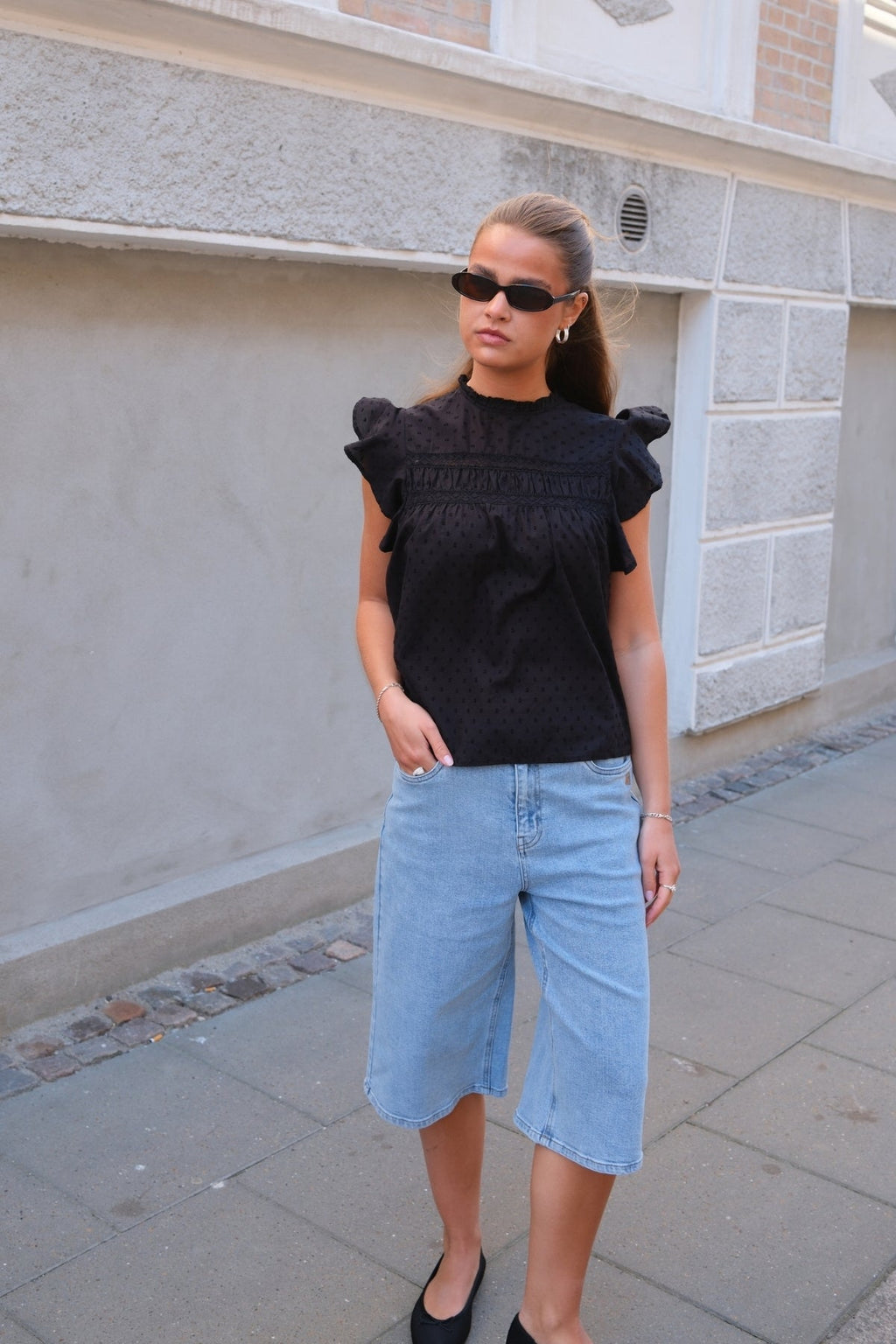 Top in pizzo trigono - nero