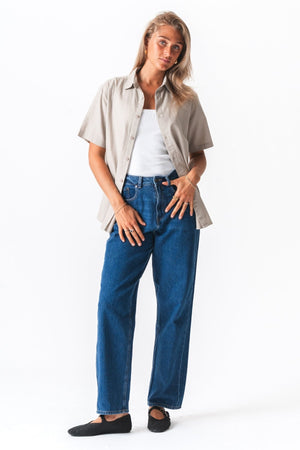 Camicia di lino manica corta - sabbia