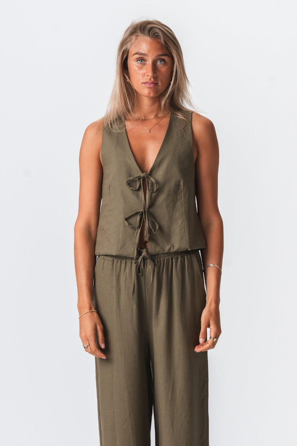 Linen Vest - Green