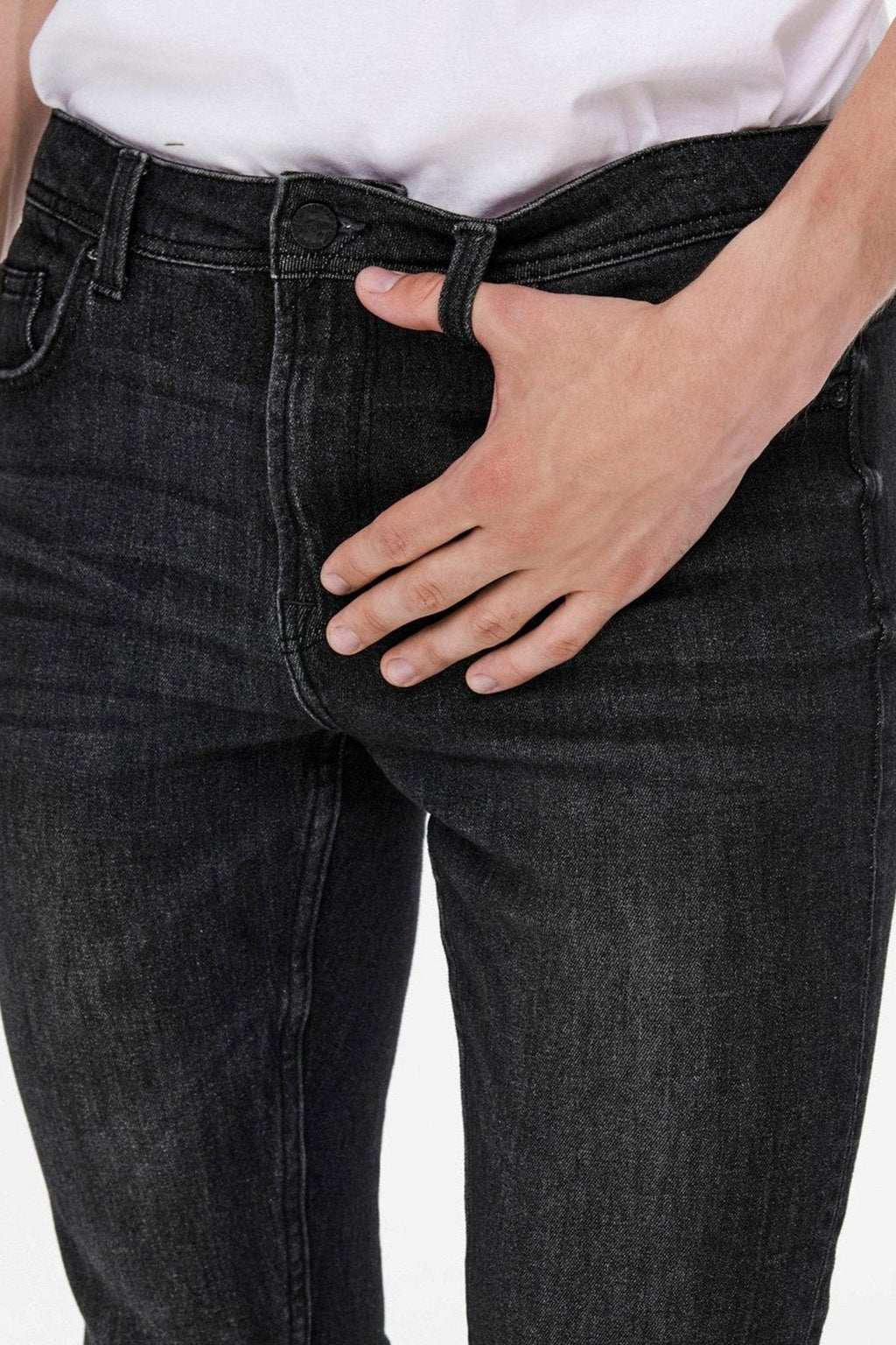 Jeans sottili della vita di telaio - denim nero