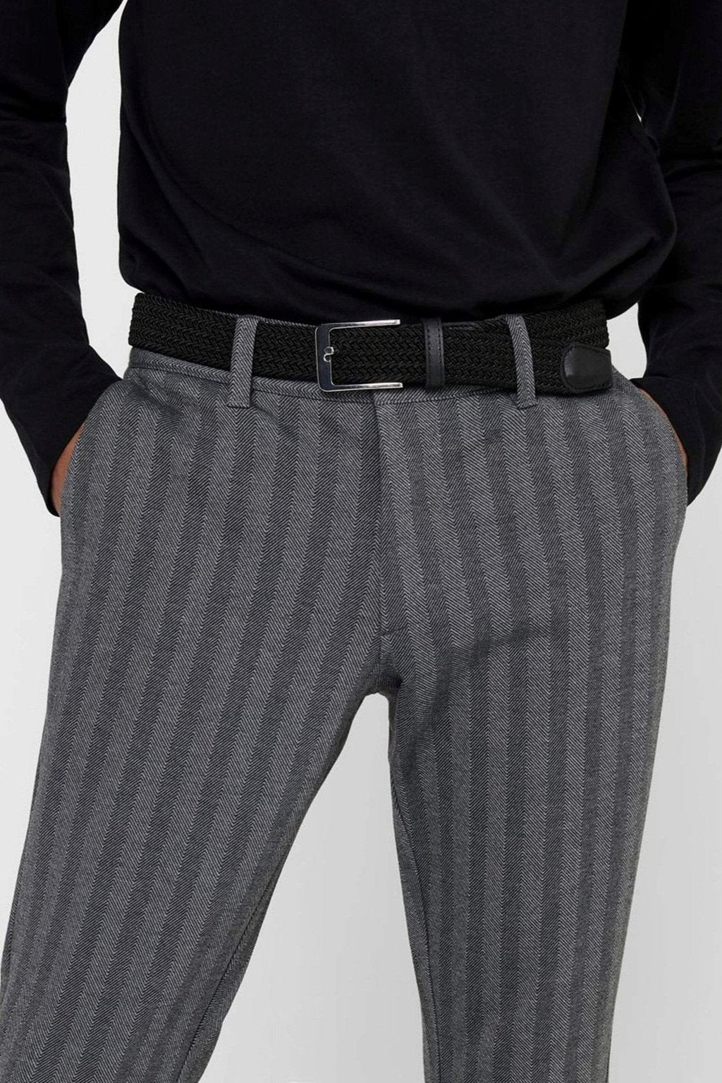 Mark Pants Stripy - Light gray