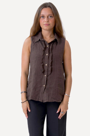 Top in lino Mio - Marrone