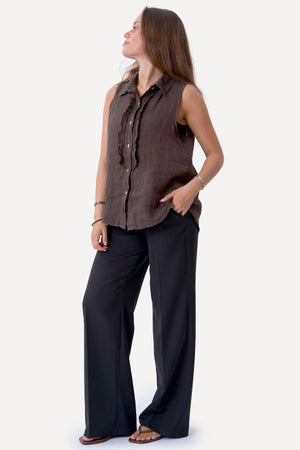 Top in lino Mio - Marrone
