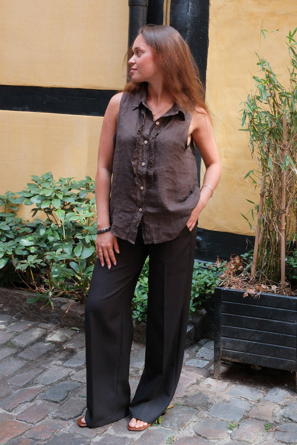 Top in lino Mio - Marrone