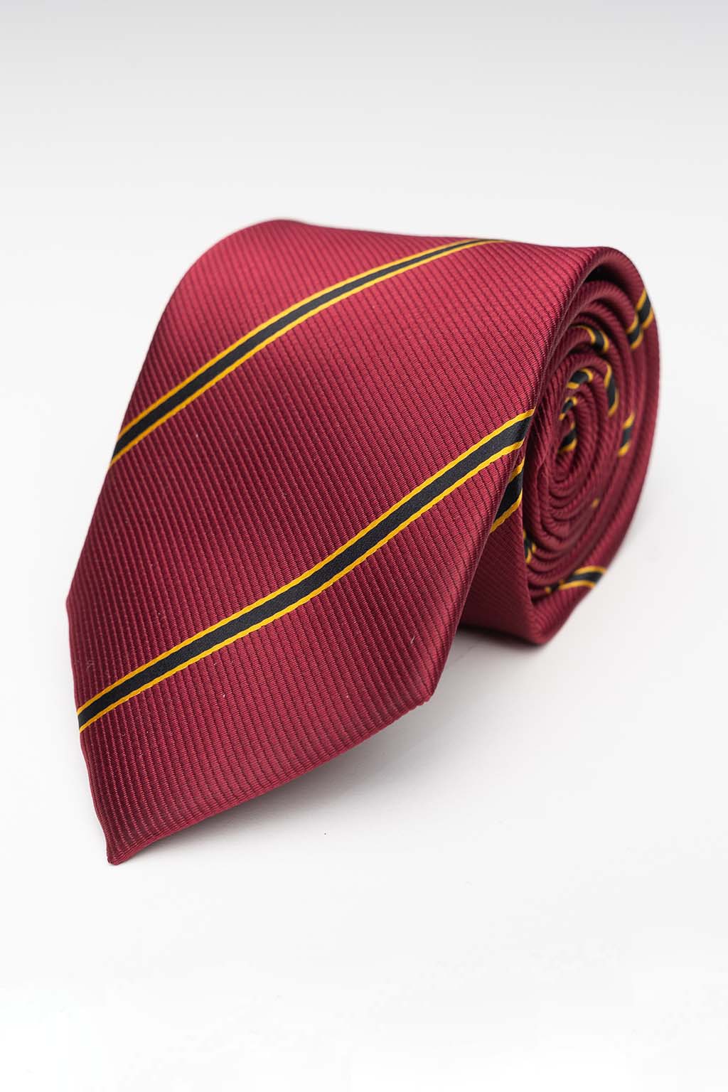 Tie - Burgundy - Yellow/Black Striped