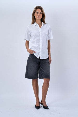 Short Sleeve Linen Shirt - White