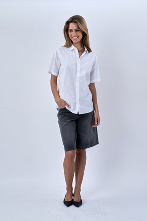 Short Sleeve Linen Shirt - White