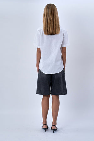 Short Sleeve Linen Shirt - White