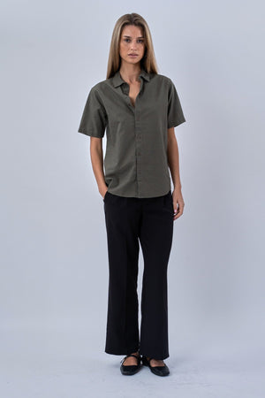 Short Sleeve Linen Shirt - Army