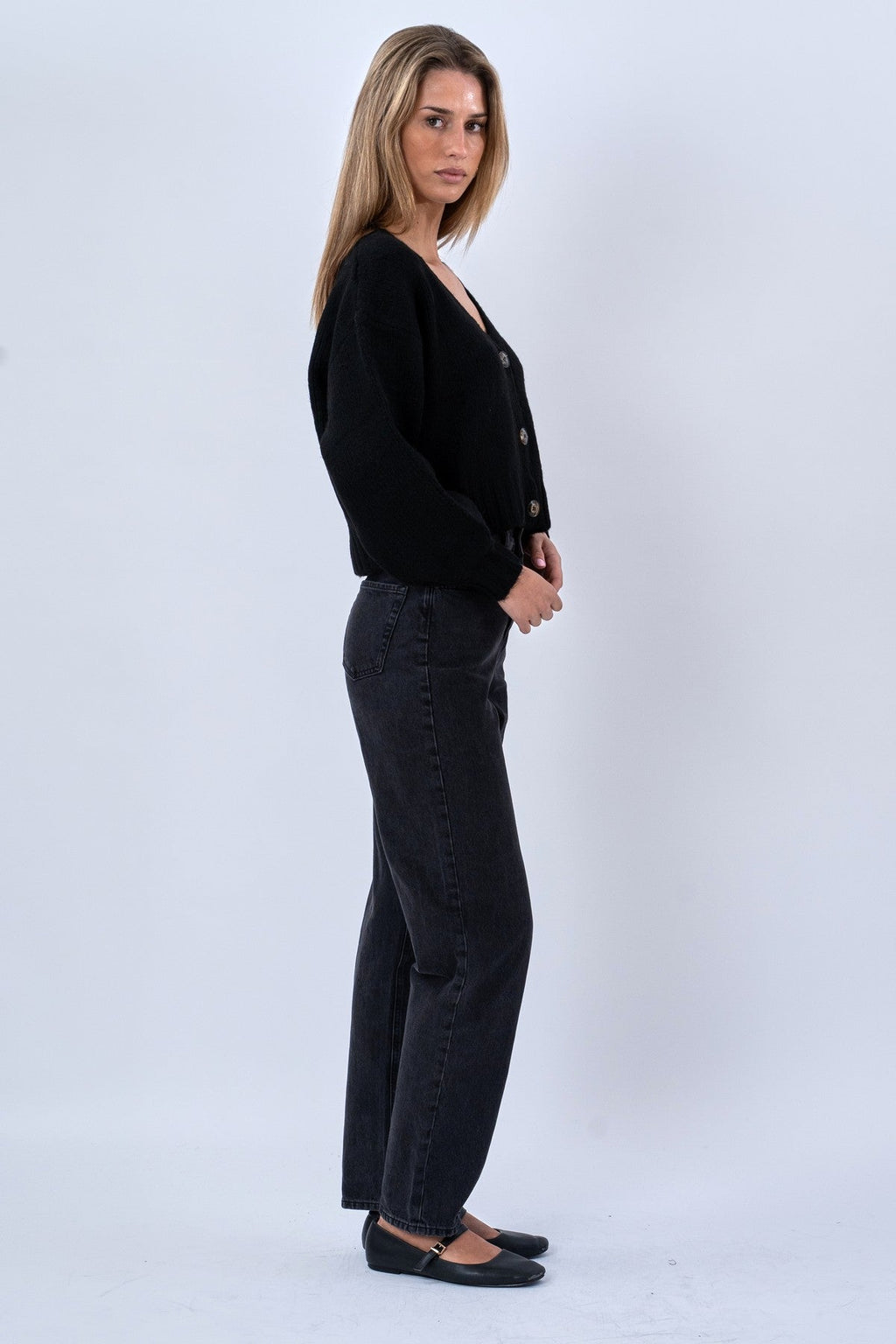 V-Neck Cardigan - Black