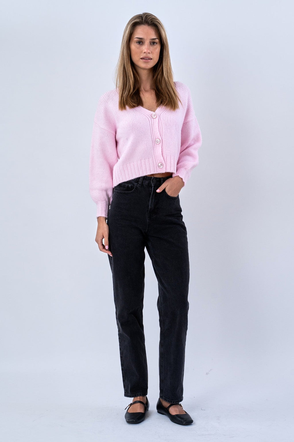 Cardigan con scollo a V - Rosa